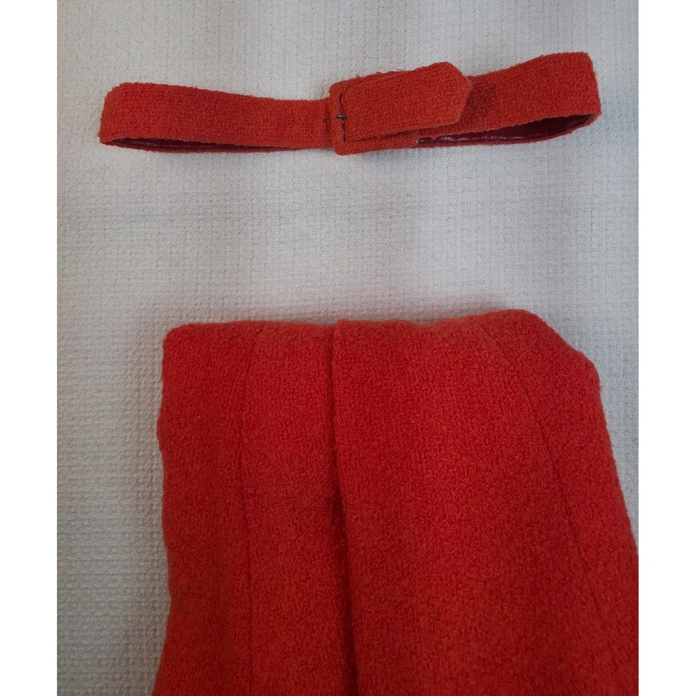 Vintage Forstmann Skirt Womens 100% Wool Boucle A-Line Rust Orange With Belt